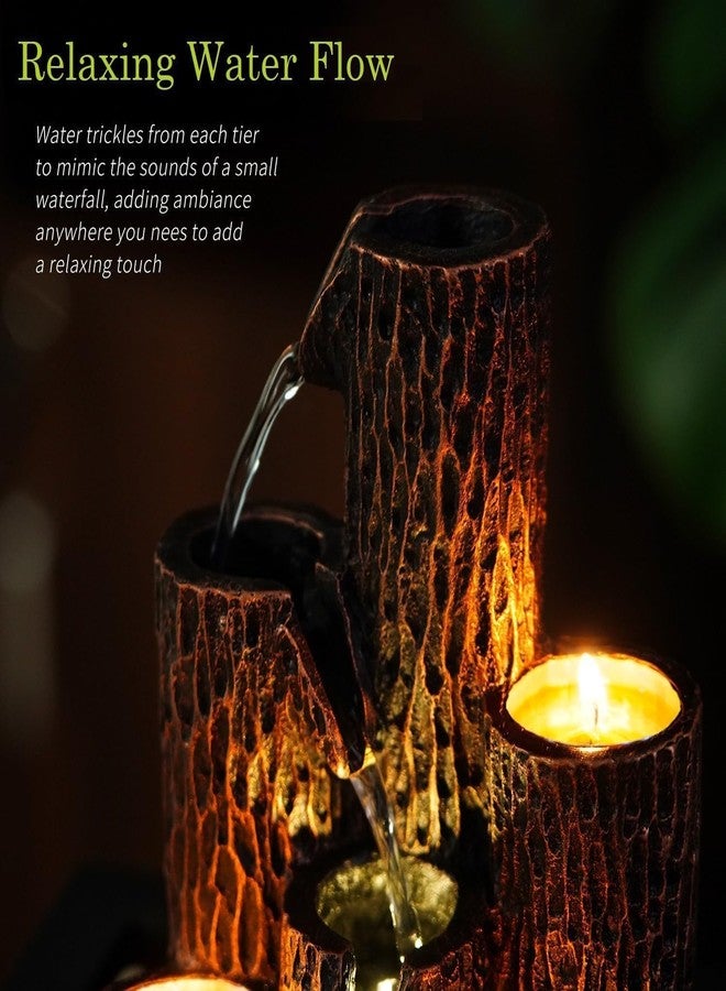 HOME CUBE Polyresin Tabletop Indoor Waterfall Fountain with Tea Light Candle Holder for Home Decor, Showpiece Fountain for Living Room Housewarming Gift Zen Water Fountain - 23x17.5x23.5cm (FT_04) - Image 4